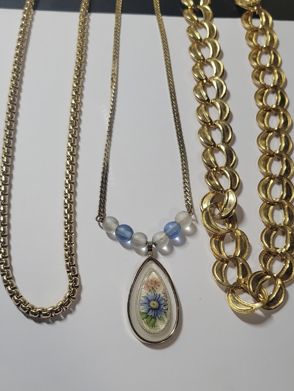 Floral Teardrop Pendant Necklace with Blue Accent Beads